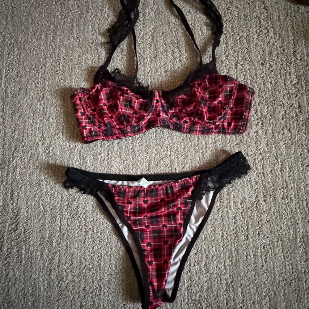 Red and Black Plaid Lingerie Set